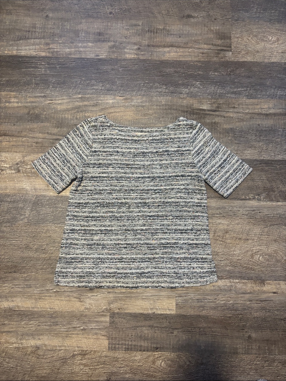 LOFT Striped Heathered Short-Sleeve Top - Gray and White